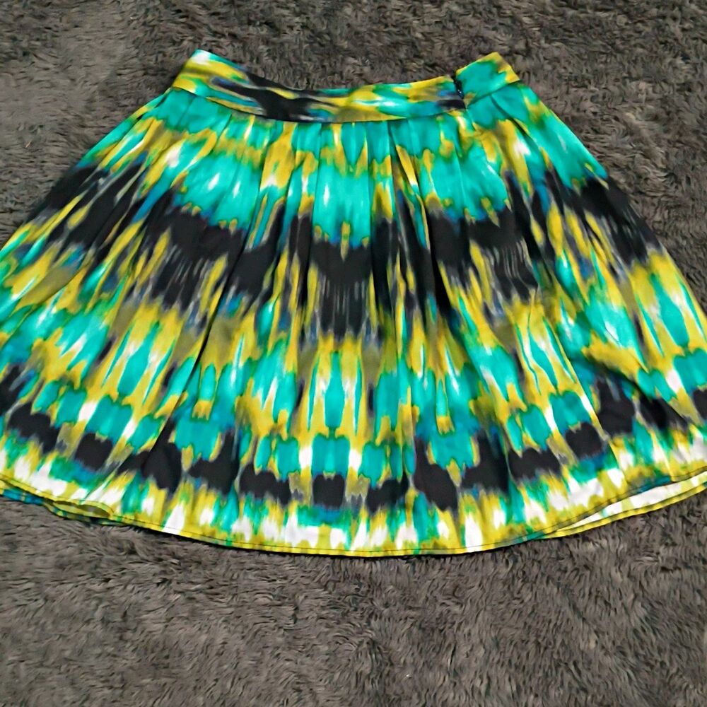 Worthington Women's Multicolor Abstract Pleated Chiffon Lined Zip Skirt 14